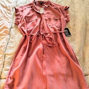 Blush colored tie front shirt dress